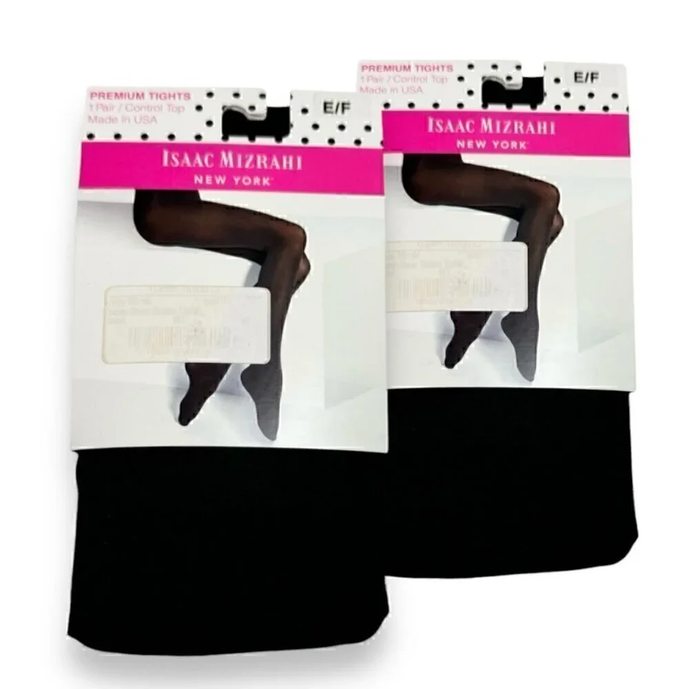 NEW Isaac Mizrahi Black Tights Sz. L 2PCs Opaque Stretch Control Top Fall Goth